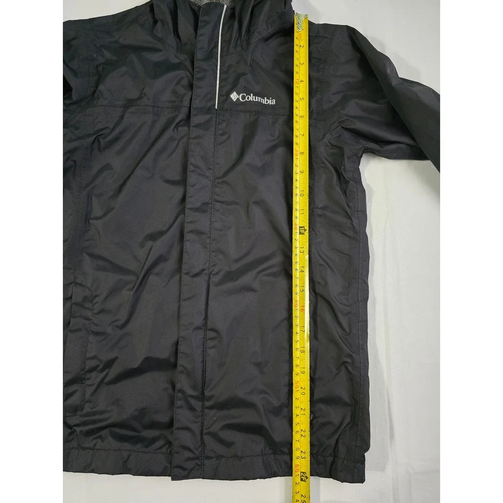 Columbia Omni-Tech Rain Jacket Black Hooded Waterproof Shell Boys Medium 10/12